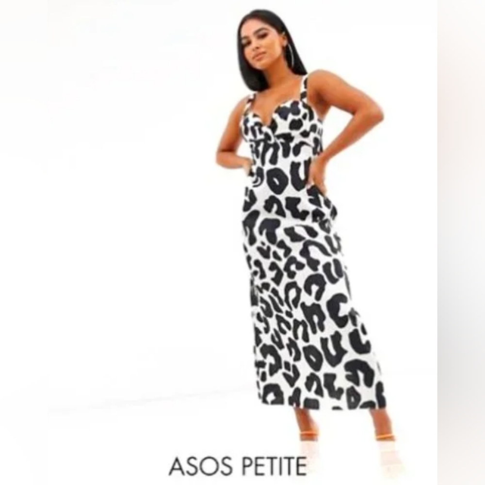 Asos BNWT Lg/12/44 Open Back Tie-Back Lightweight Maxi Dress Black And White